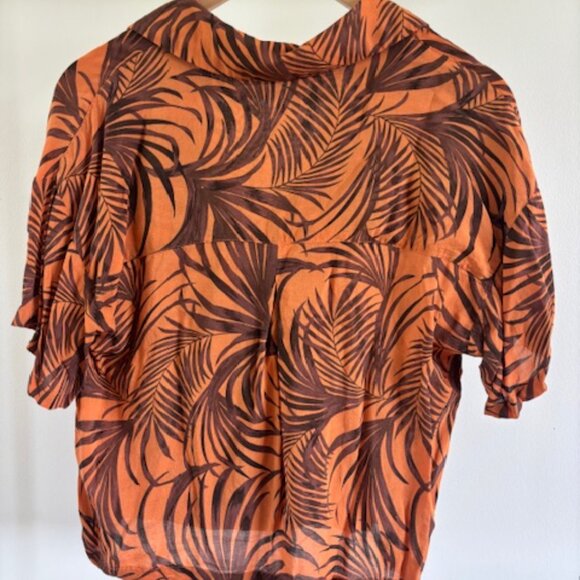 MINKPINK Tropical Palm Print Button Front Top XS – Orange Brown Vacation Style - Picture 3 of 3